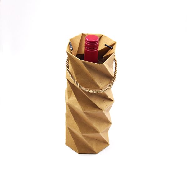 Customized Handmade Creative Folding Kraft Paper Wine Gift Box Flat Packing with Handle