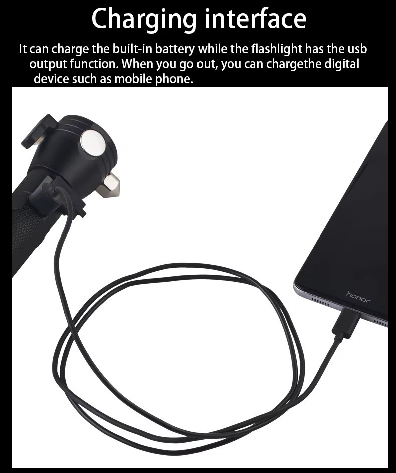 Super Bright LED Lighting Lantern Outdoor Travel Self-driving Tour Portable Life-saving Hammer Torch Solar Charging Flas