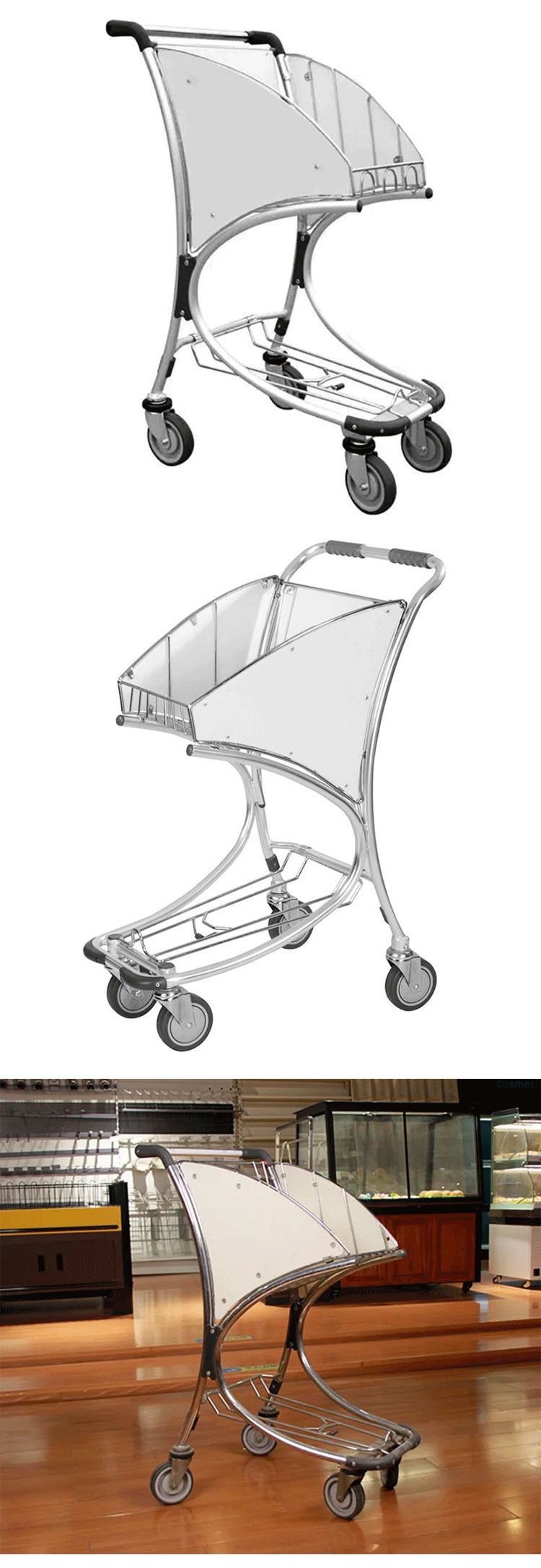 Practical Airport Luggage Carts With Strong Rubber Wheels And Durable Metal Frame