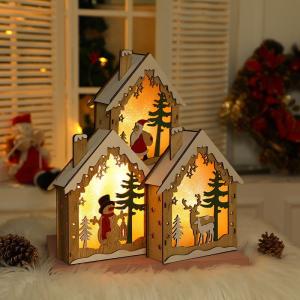 Wholesale Christmas LED Light Wooden House Luminous Cabin Merry Christmas Decorations for Home Tree Ornaments Kids Gifts from china suppliers