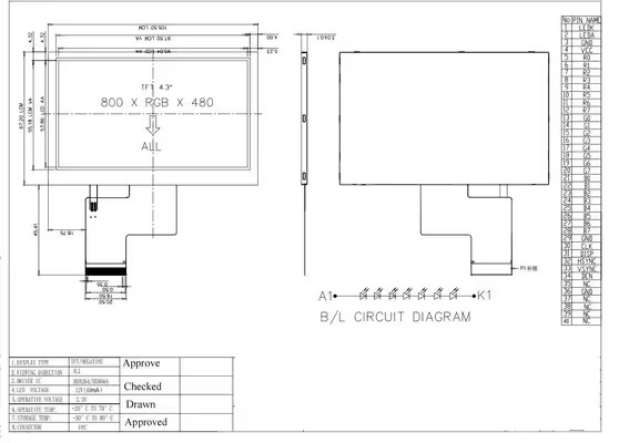 4.3 Inch RGB Display Module Industrial Embedded LCD Screen 800x480 With LED Backlight