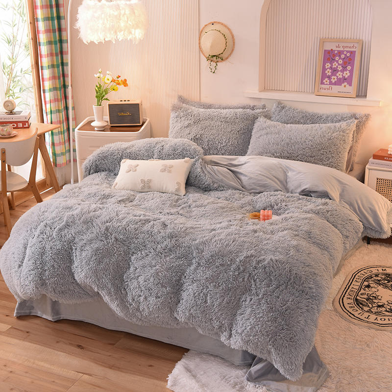 Rainbow Color Fur Velvet Fluffy Plush Bedding Sheet Set for Kids Girl Thread Count 300tc