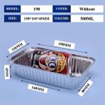 190*110*45MM Food Packaging Pan Food 500ML Box Trays With Lid Aluminium