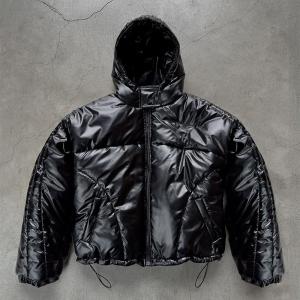 Wholesale Clothing Manufacturers Custom High Street Cropped Winter Shiny Polyester Padded Jacket Coat Puffer Jacket Men Fleece Stylish from china suppliers