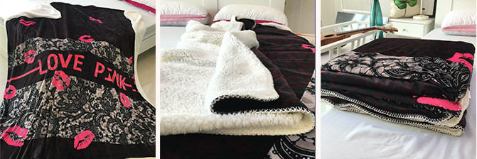 Screen Printing Fashion Sherpa Flannel Fleece Blanket Double Side For Bedding