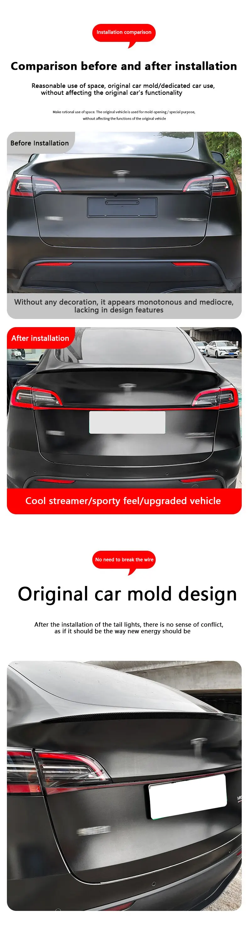 For Tesla Model Y 3 Through Taillight Dynamic Rear Tail Light Strip Upgrade And Modification Decoration M3 Y