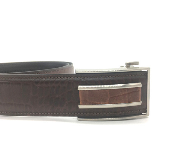 Men 's Full Grain Leather Ratchet Belt / Automatic Nickel Free Flap Hidden Buckle
