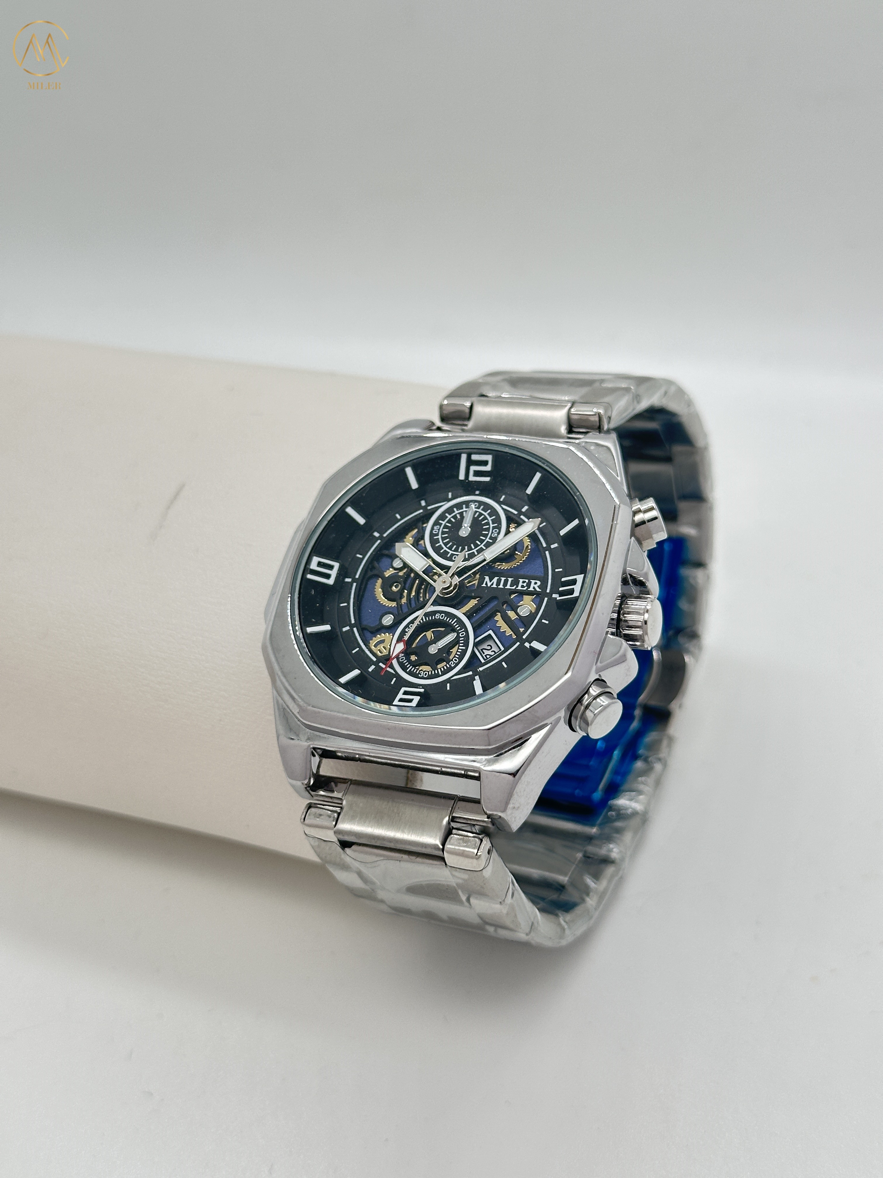 ML1113-Silver Bezel Luxury Trend Design Men Quartz Watches With Stainless Steel Band