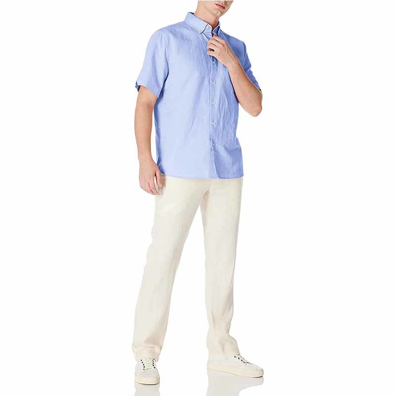 cuffed sleeves Men'S Cotton Linen Loose Shirts lightweight summer shirts With Chest Pocket