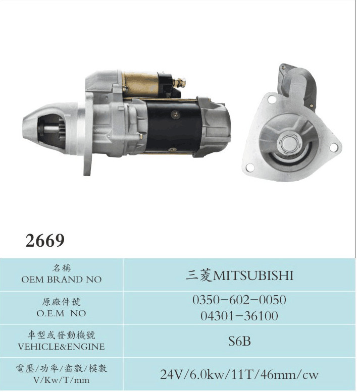 Mitsubishi Sawafuji Starter Motor Mining Truck Aluminium Material S6B 0350-602-0050 04301-36100