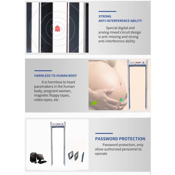 18-Zone Metal Detection Gate With 360-Degree Four-Side Doorpost Lights For Prohibited Item Location