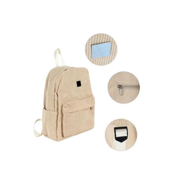 Customized 100% Cotton Backpack Pink Beige Corduroy Back Pack