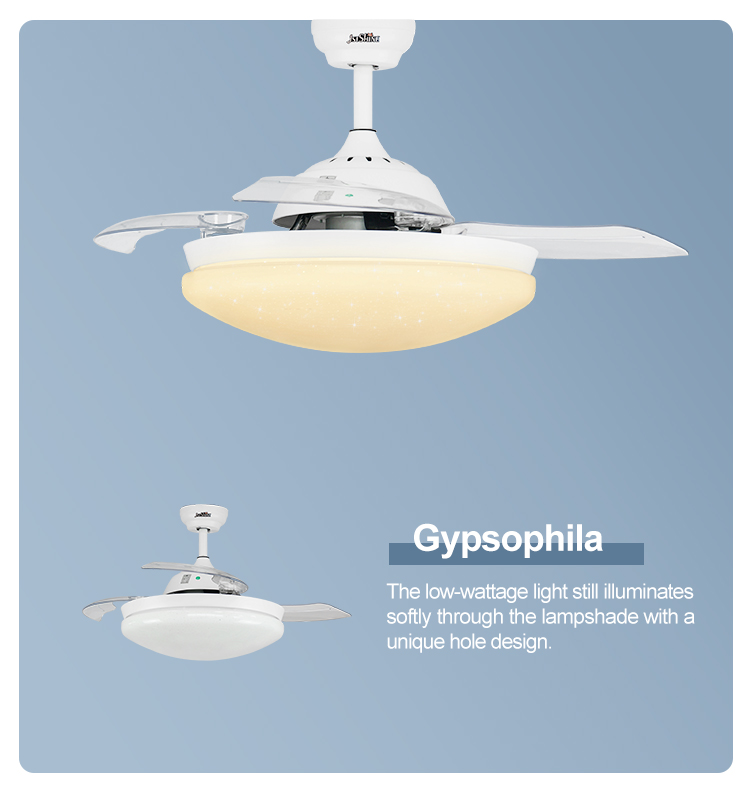 Modern Style 1stshine Retractable Ceiling Fan with 3 Clear PC Blades and Silent Motor