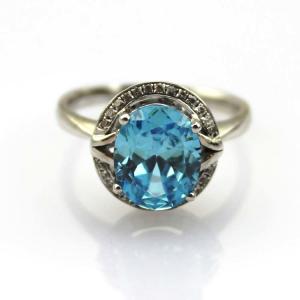 Wholesale Sterling Silver 8mmx10mm Oval Blue Topaz Cubic Zircon Ring (R182) from china suppliers