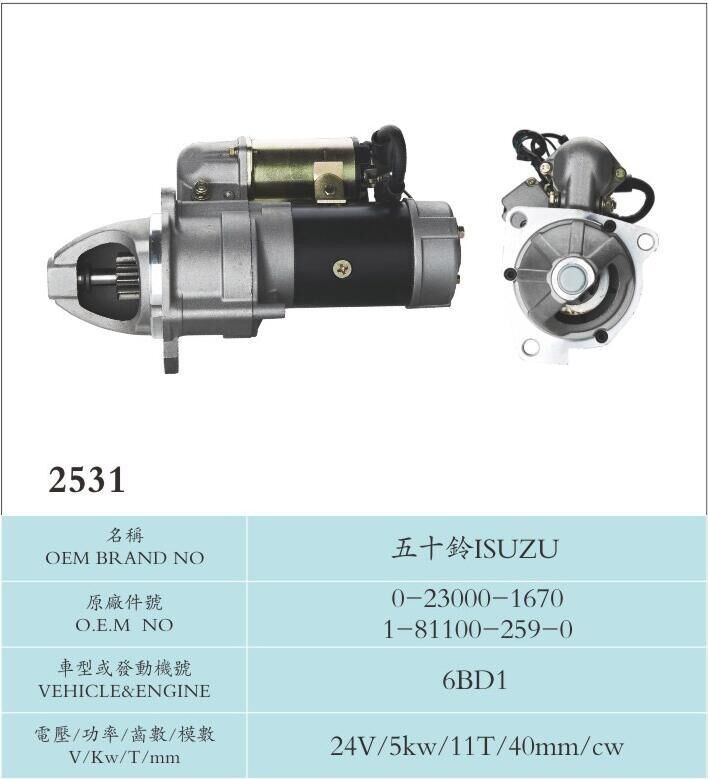 Auto Spare Part Nikko Starter Motor Isuzu 0-23000-1670 1-81100-259-0 Silver Color 6BD1 HS CODE 8511409900
