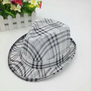 Wholesale Men's Summer Wide Brim Wool Fedora Hat With Checked Strips / Woven Label from china suppliers