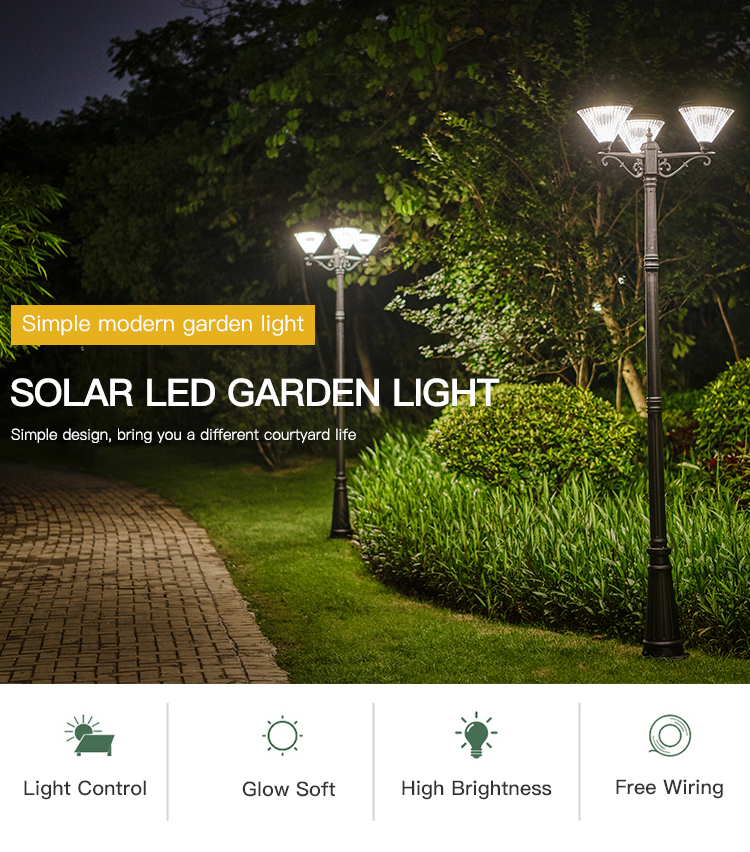 SMD3528Aluminum Outdoor Garden Solar Light Black Integrated IP65 Optically Controlled