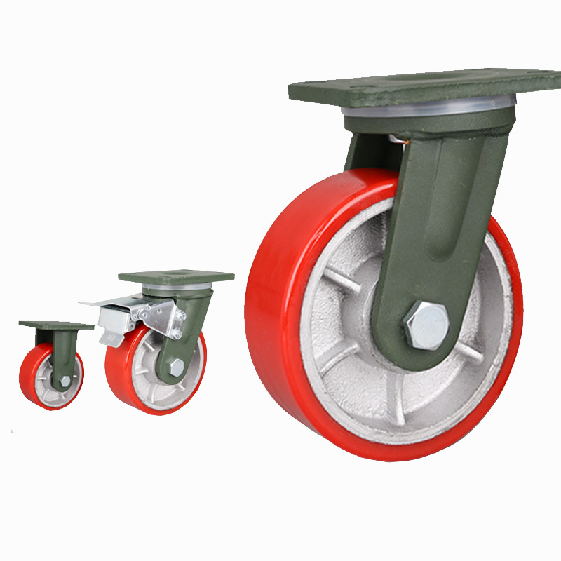 4/5/6/8inch Heavy Duty 1 Ton Red PU Wheel Iron Core Caster Wheel