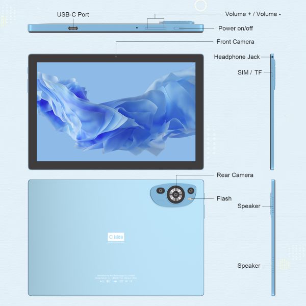 C Idea Android 14 Touch Screen 10.1 Inch Tablets With Pen CM8200plus Blue