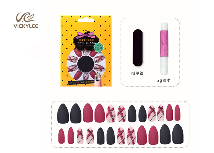 Stiletto Rose Red And Black DIY Fake Nails OEM Fashion Printing