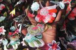 Multi Colored Lace Fabric With Embroidered Florals , Heavy Embroidered Lace