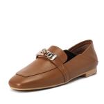 Genuine Leather Slip On Casual Loafer Shoes JBF01 Beige Flat Heels
