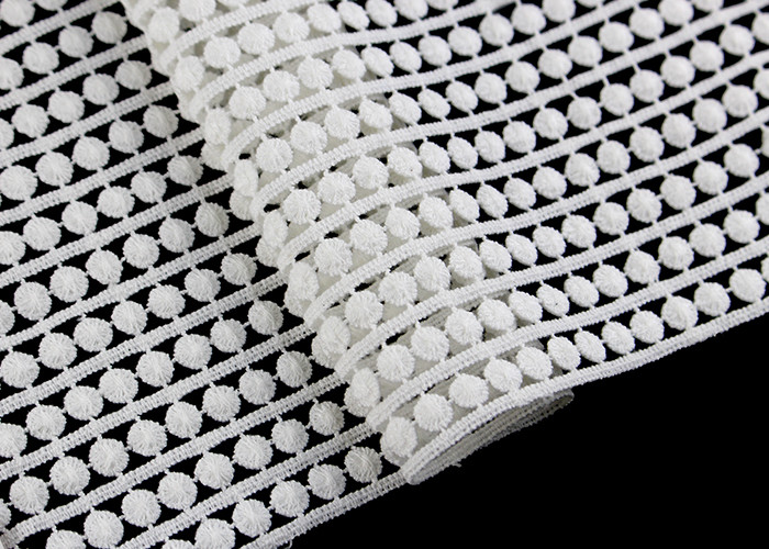 15.5 CM Width Flat Pom Cotton Lace Edging / Embroidered Guipure Lace Ribbon