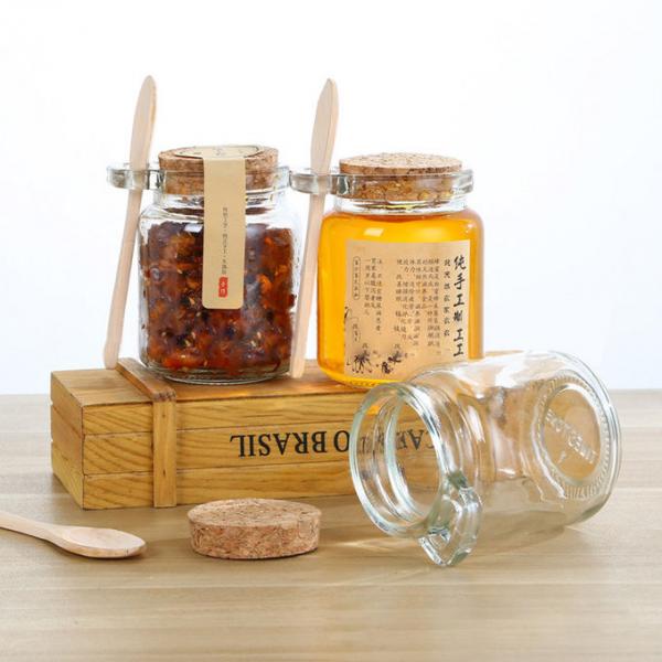 Custom 250ml Glass Honey Jars Glass Pickle Jar With Wood Spoon