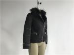 Ladieswear Black Zip Through Suede Bonded Jacket With Fur Collar FAK18CA3695