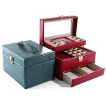Portable PU Leather Travel Jewelry Drawer Organizer Box With Mirror Multi