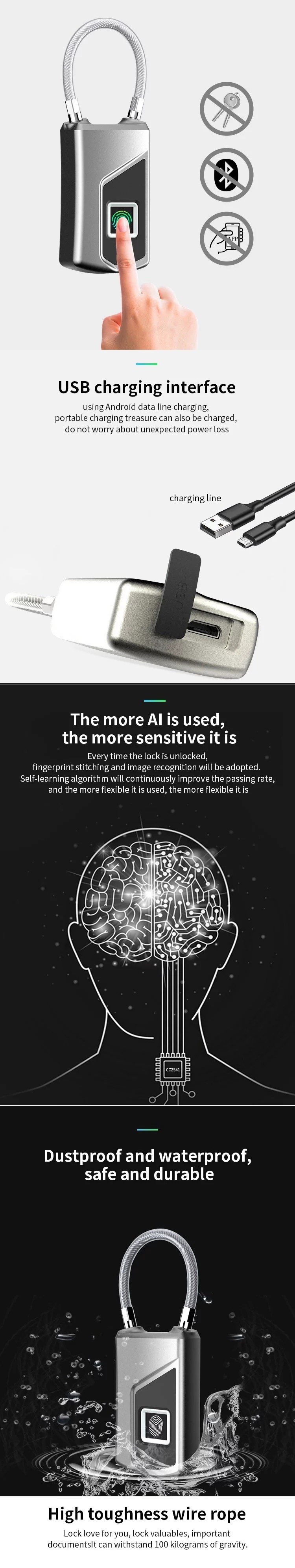 Fingerprint Electronic Keyless Bluetooth Smart Padlock Locks