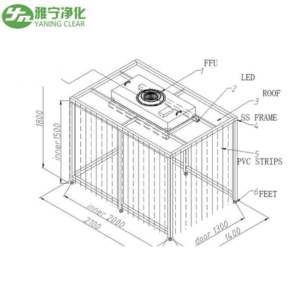 PVC Strips Curtain Wall Clean Room Booth 2540*2490*2720mm Design 40W LED