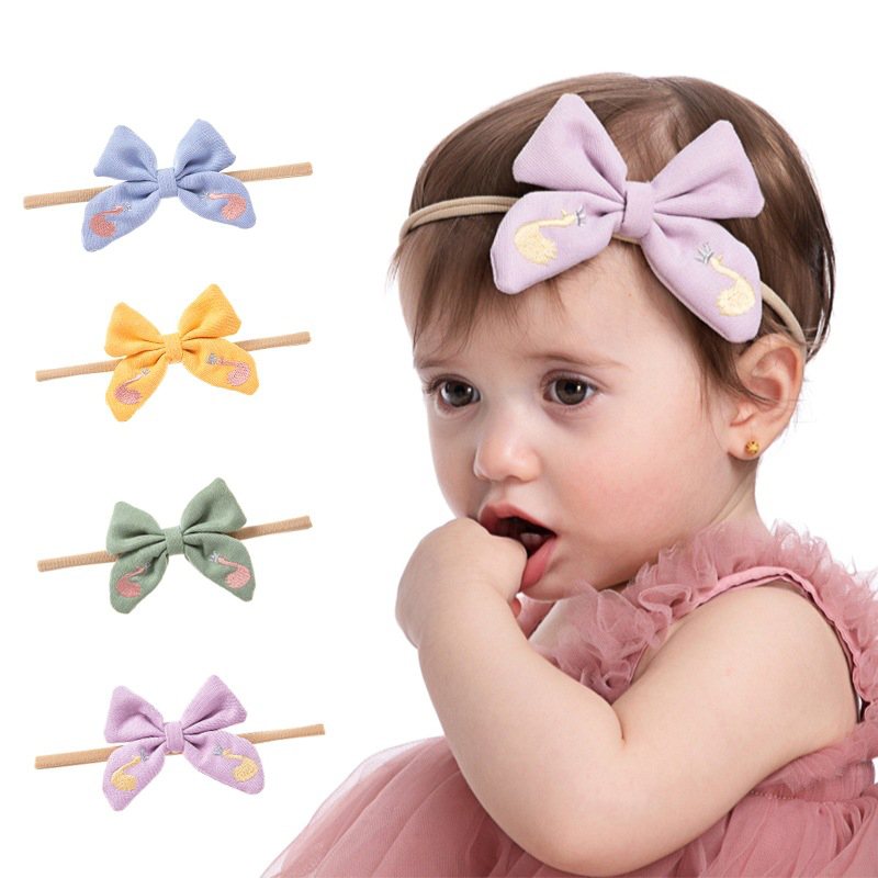 White Pink Swan Headband Baby Bow Hair Band Gift Little Girl Headbands