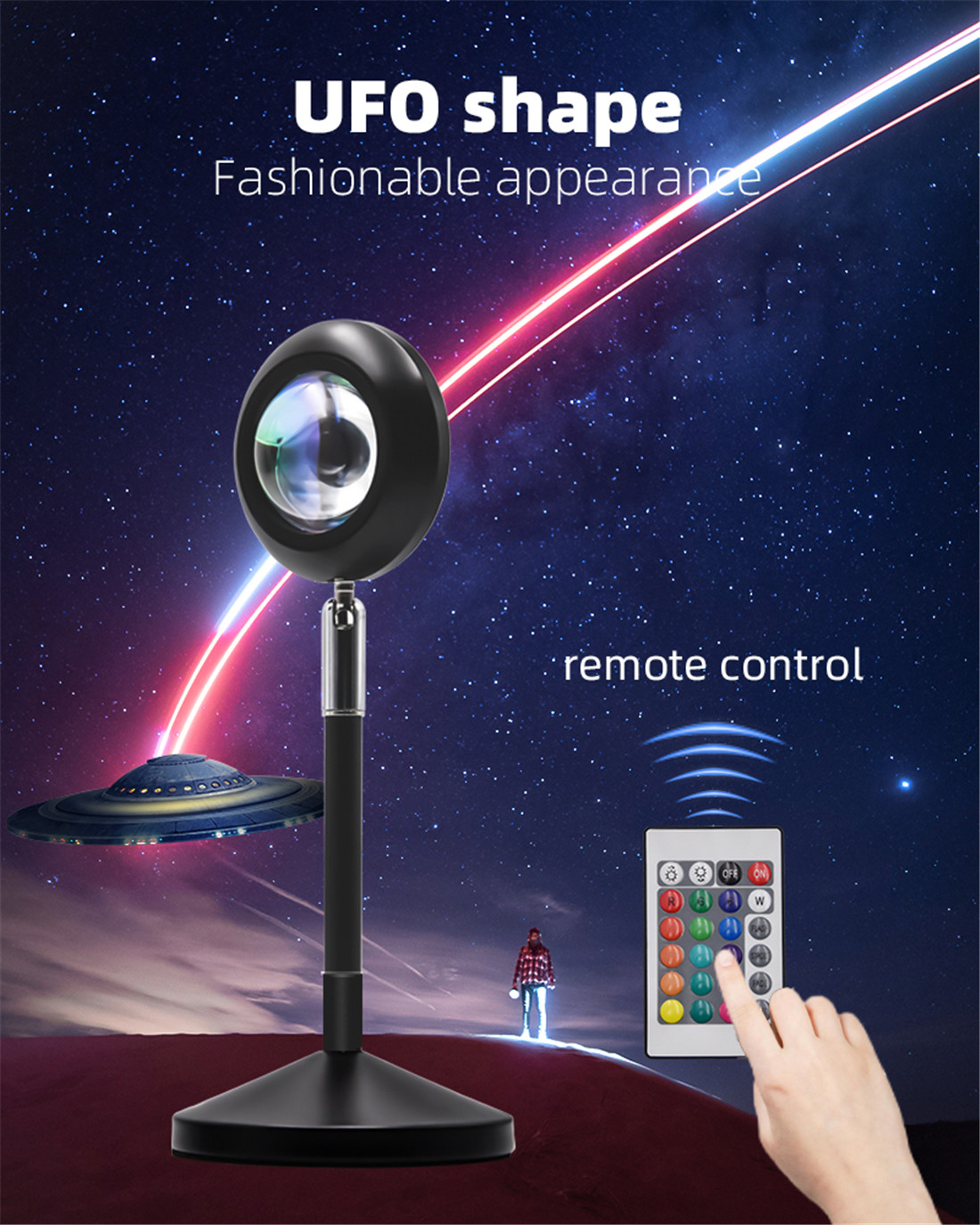 USB Rainbow UFO Sunset Red Projector Led Night Light Sun Projection Desk Lamp for Bedroom Coffee Store Wall Decoration