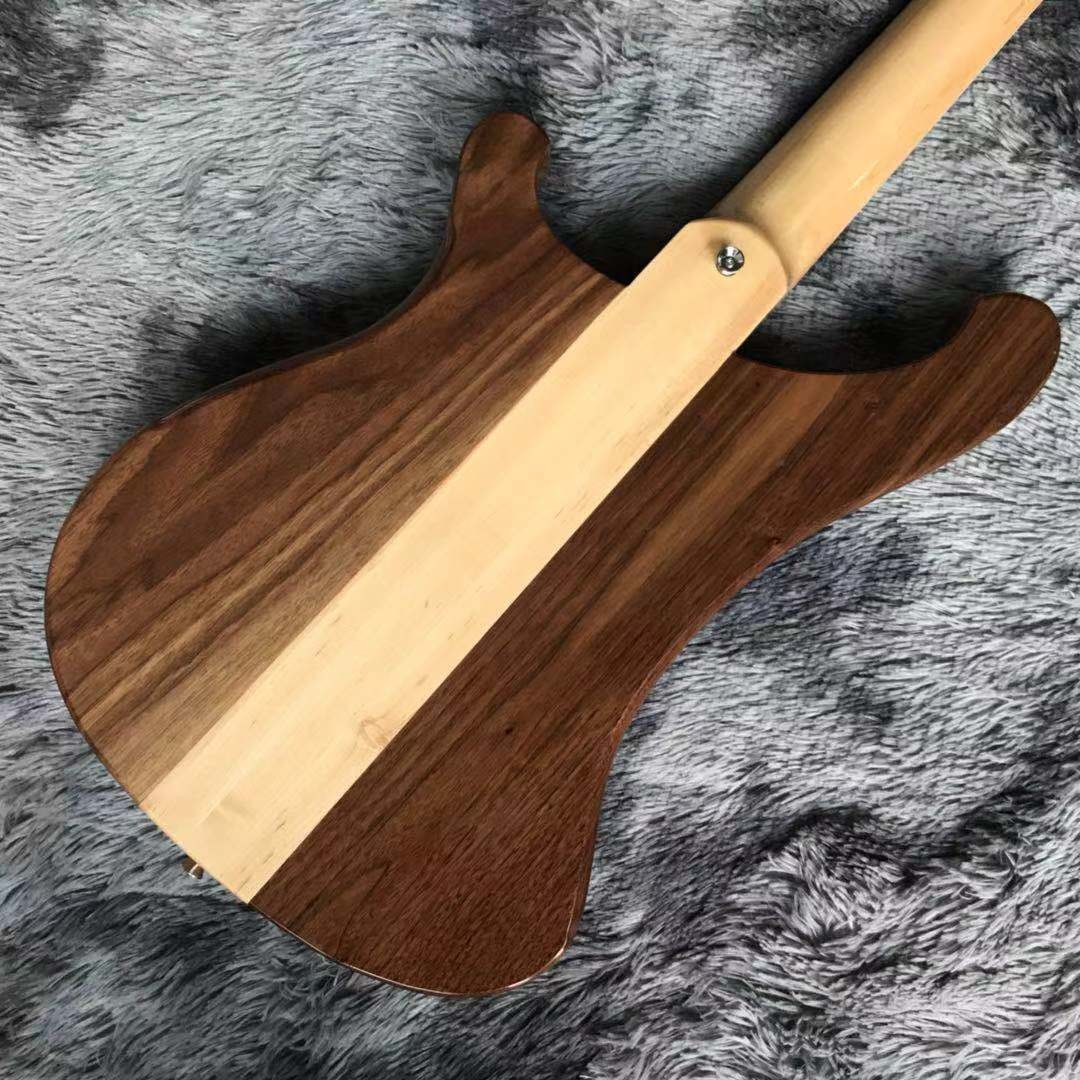 Custom Walnut Wood Neck Through Body Electric Bass with Active Pickup 4 Strings