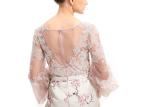 O Neck Floor Length Evening Dresses For Women With Plum Blossom Decor