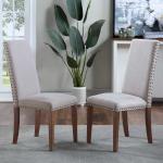 Wood Legs 17.72" L Grey Dining Chairs Set Of 2 / Fabric Dining Room Chairs 27
