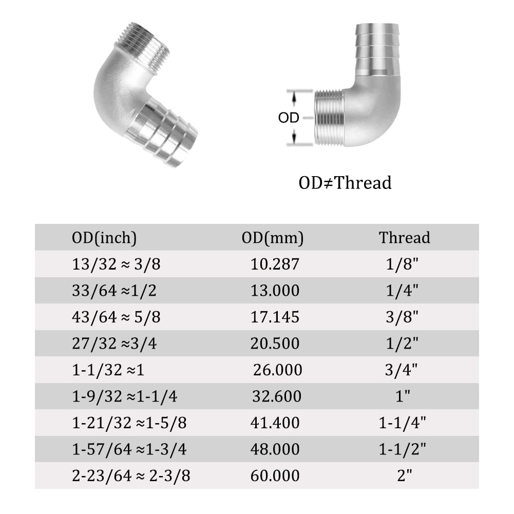 Female Connection 3/8" Hose Barb x 1/2" NPT Male 90 Degree Elbow Adapter for Home Brew