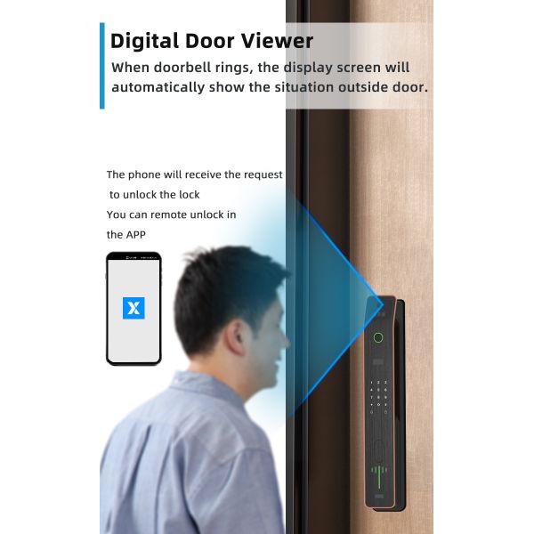 Night Vision Face Recognition Door Lock 80mm Smart Digital Locks