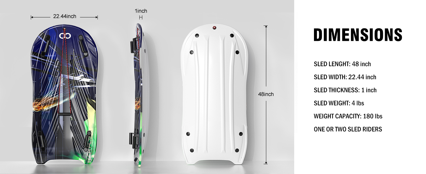 XPE EPS HDPE Snow Sled for Unisex Kids Adult Customizable Logo 2 Handles and Pull Rope