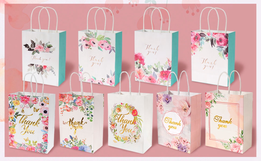 Customized Logo Kraft Paper Bags with Hand Length Handle and Thank You Gift Carrier