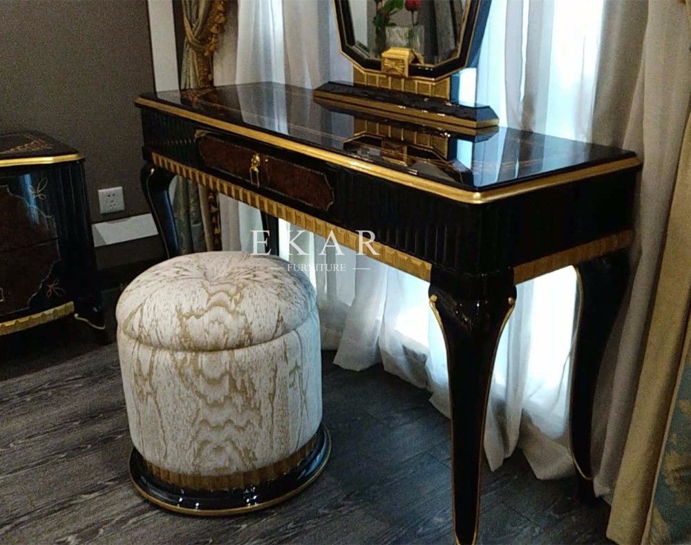 Luxury Wooden Dressing Table Antique Style Makeup Dresser With Mirror