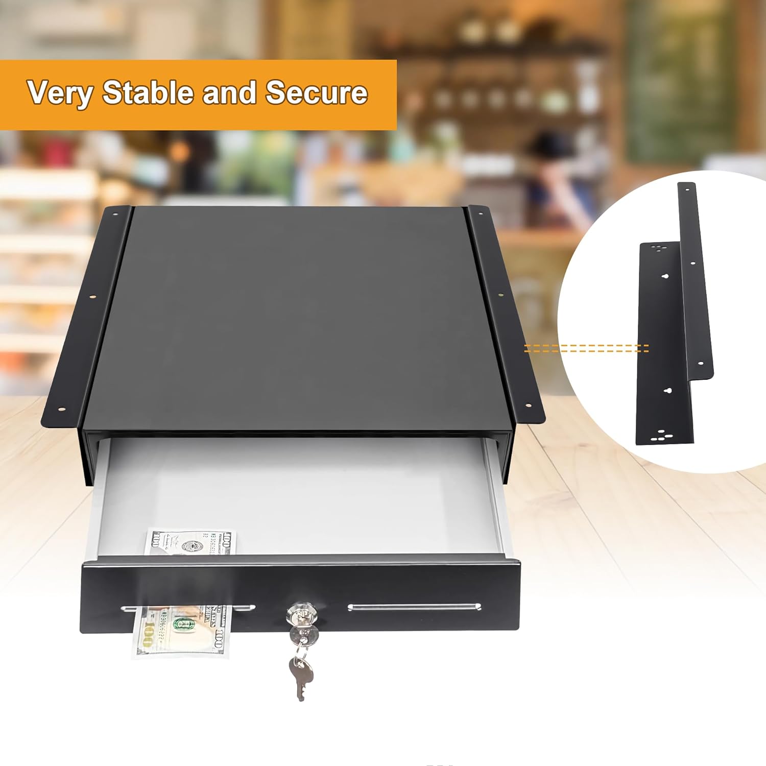 Square Cash Drawer Under Counter Bracket Strong Metal Support for Under Desk Mounting