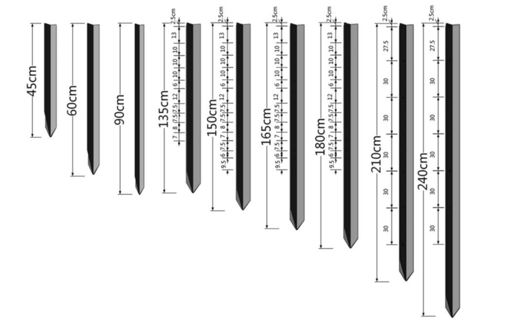3000mm Length Metal Star Pickets , 2.04kg/M Black Star Picket