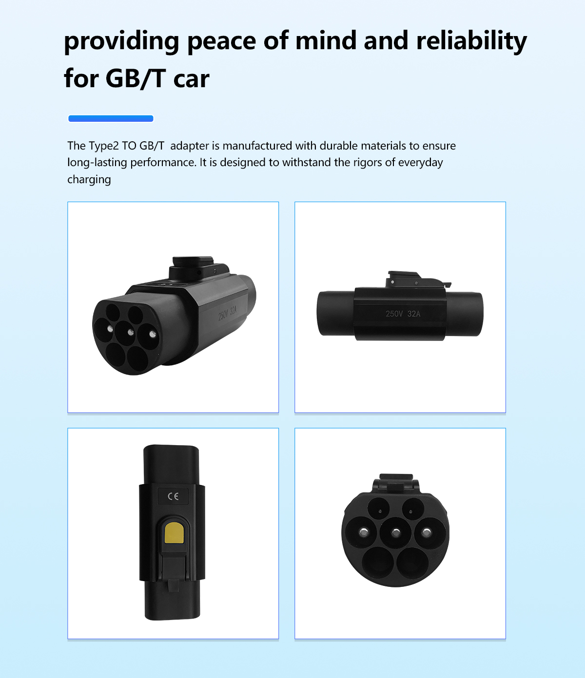 220V AC Type2 to Gbt EV Charger Adapter Connector 7kw 1phase Converter Charging Station Adaptor for Electric Cars Design