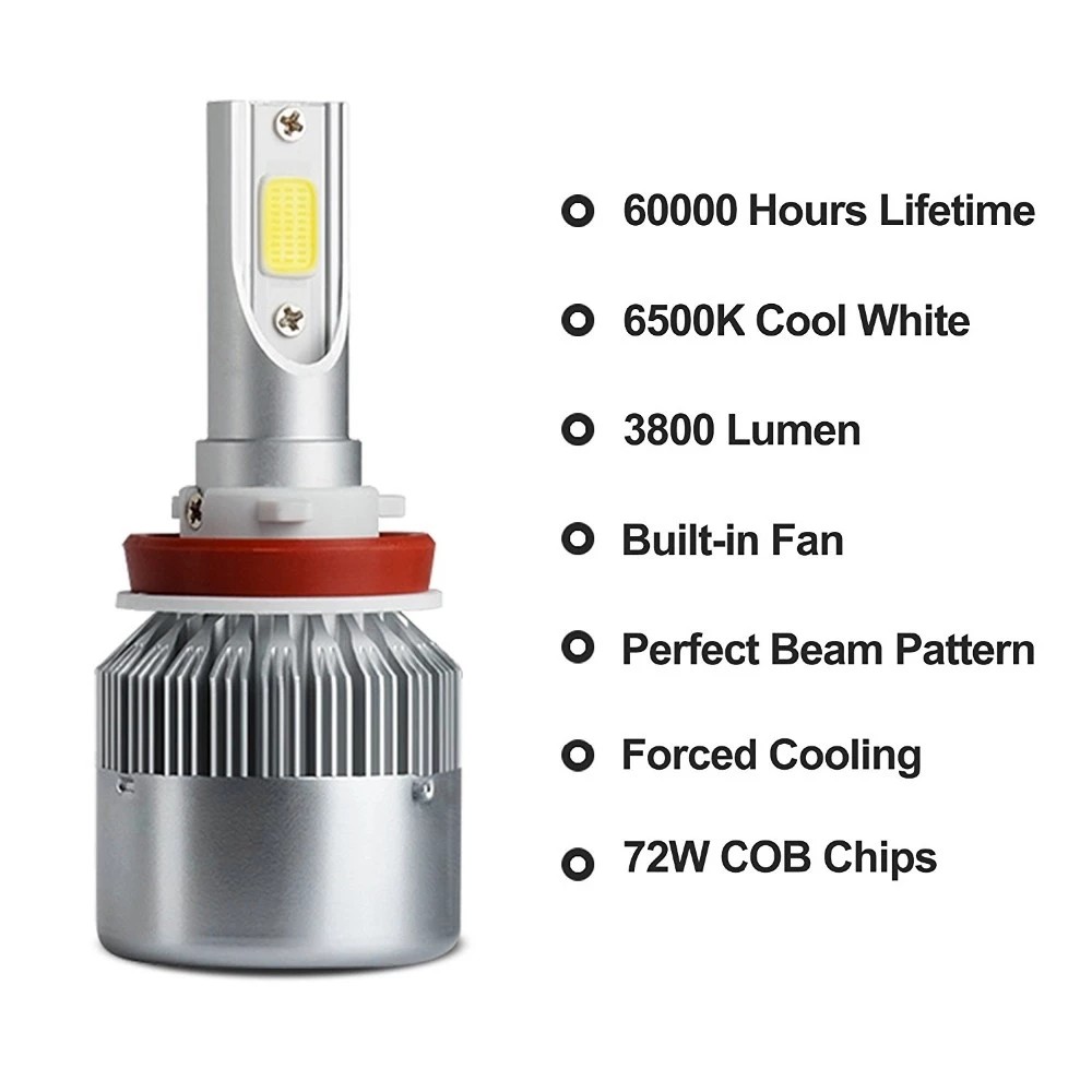 Car Accessories LED H9 Headlight Bulb Lamp 6000K 36W 3800LM LED Headlight White C6