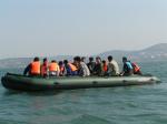 Black Inflatable Sport Boat PVC / Hypalon Handmade Ferry Boat With High Capacity