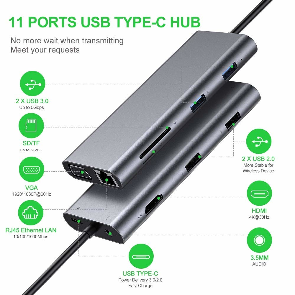 USB 3.0 to 6 Port USB Hub and 1000Mbps Ethernet Adapter for Male-Female Compatibility