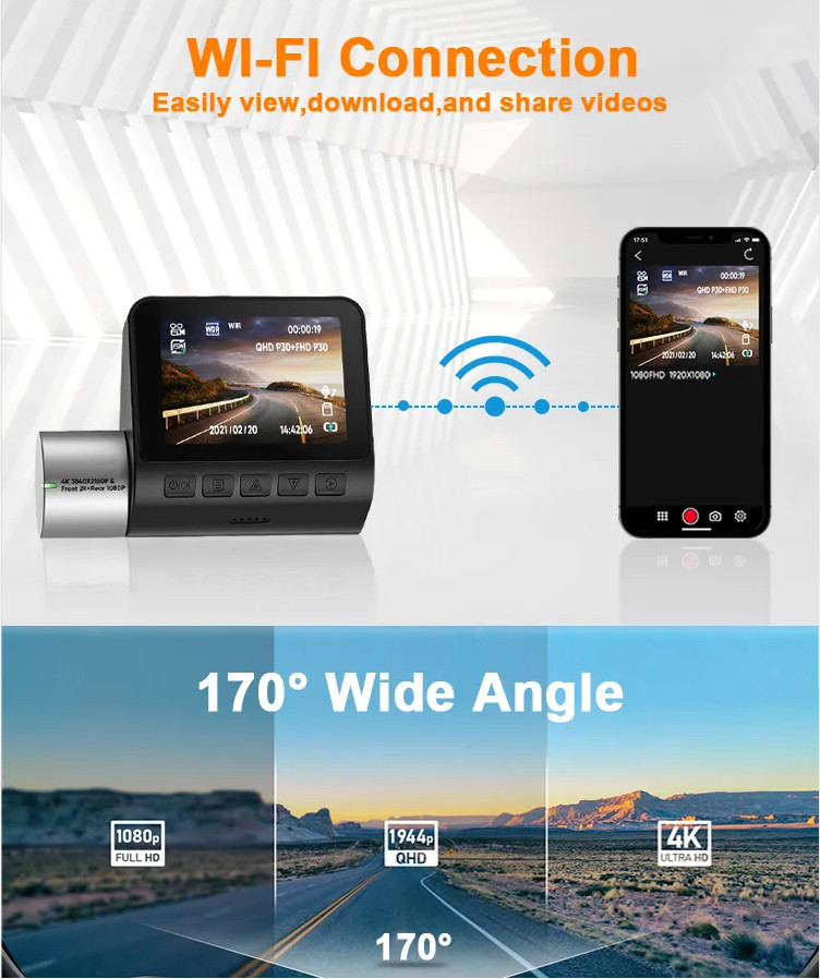 2 Inch 4K GPS Dash Cam Auto Driving Recorder Car DVR Rear View