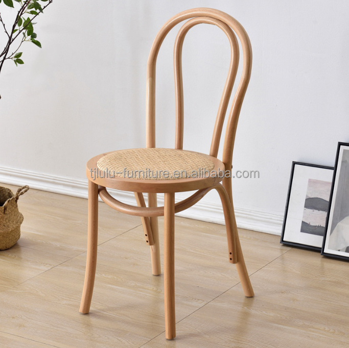 Solid Wood Sturdy Event Wedding Chairs Rattan Wooden Stackable Dining Chair
